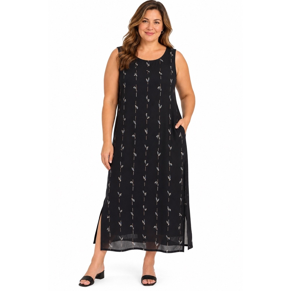 Anthony Mark Hankins Womens 1X Black Floral Chiffon Sleeveless Maxi Dress NWT